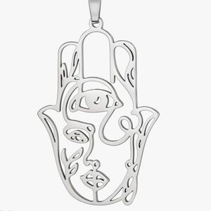 Hamsa Hand Outline Pendant Necklace - Silver plated